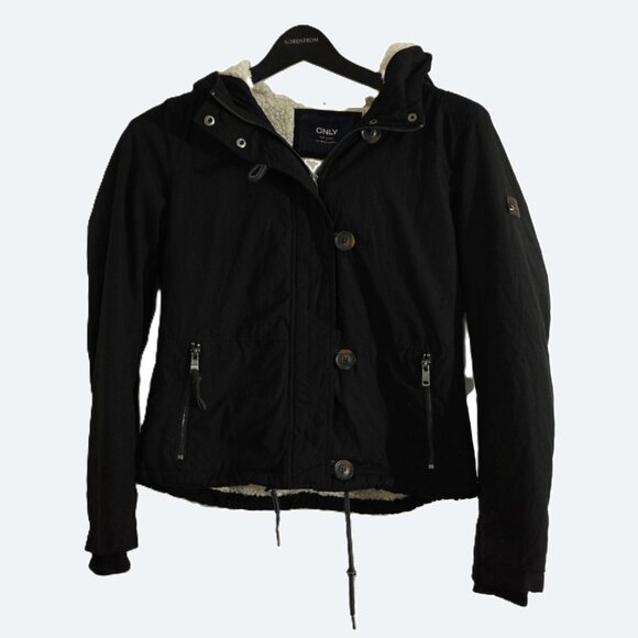 COPY - Only black hoodie sherpa lined bomber jacket size S - Picture 1 of 11